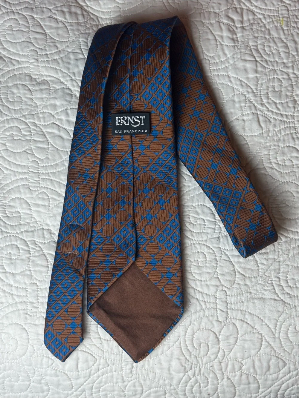 Classic Vintage Geometric Brown and Blue Men's Tie Retro